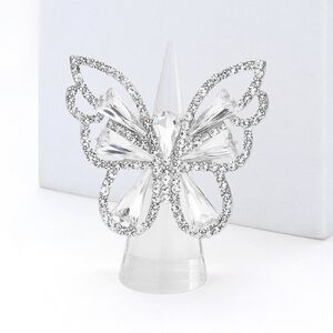 Silver Butterfly Ring Crystal Rhinestones Cute Finger Statement Accessory